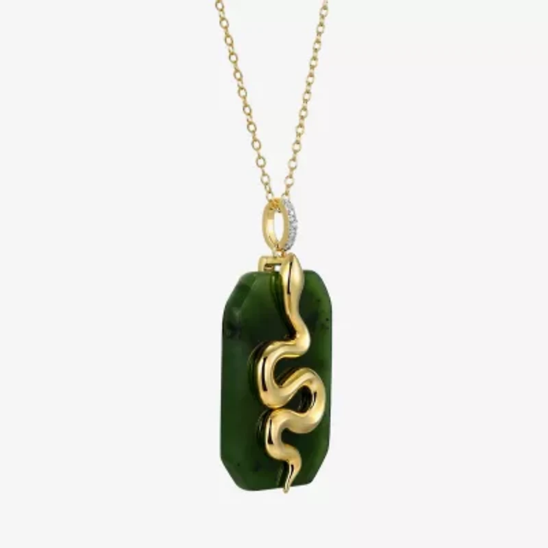 "Snake" Womens Diamond Accent Genuine Green Jade 18K Gold Over Silver 18 Inch Pendant Necklace