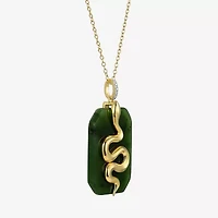 "Snake" Womens Diamond Accent Genuine Green Jade 18K Gold Over Silver 18 Inch Pendant Necklace