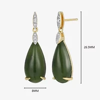 Womens Diamond Accent Genuine Green Jade 18K Gold Over Silver Pear Drop Earrings
