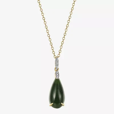 Womens Diamond Accent Genuine Green Jade 18K Gold Over Silver Pear 18 Inch Pendant Necklace