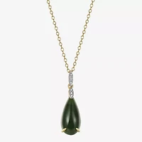 Womens Diamond Accent Genuine Green Jade 18K Gold Over Silver Pear 18 Inch Pendant Necklace