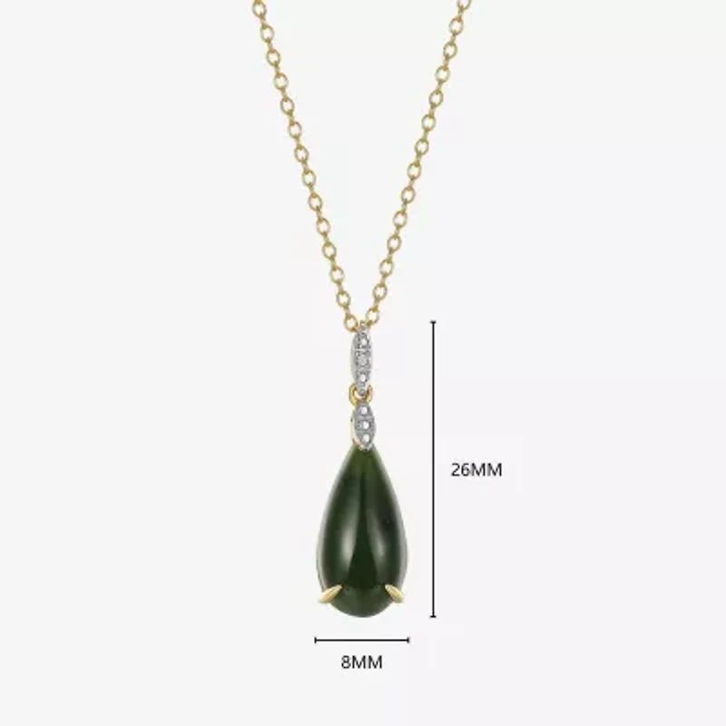 Womens Diamond Accent Genuine Green Jade 18K Gold Over Silver Pear 18 Inch Pendant Necklace