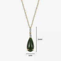 Womens Diamond Accent Genuine Green Jade 18K Gold Over Silver Pear 18 Inch Pendant Necklace