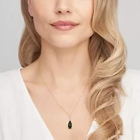 Womens Diamond Accent Genuine Green Jade 18K Gold Over Silver Pear 18 Inch Pendant Necklace