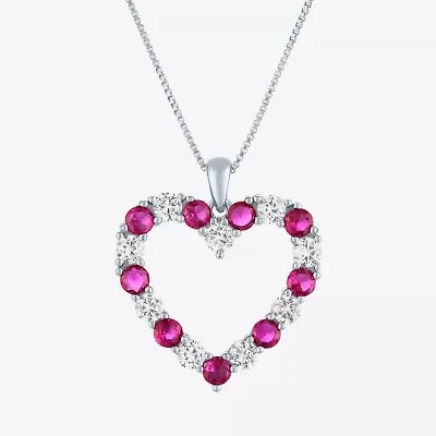 Womens Lab Created Red Ruby Sterling Silver Heart Inch Pendant Necklace