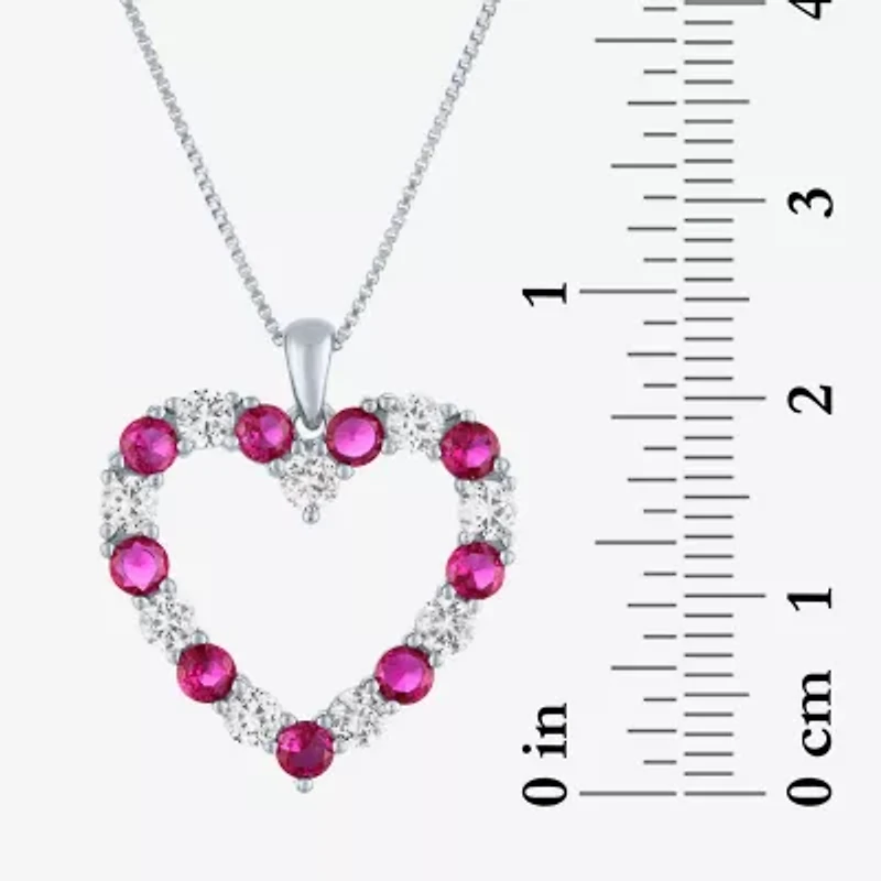 Womens Lab Created Red Ruby Sterling Silver Heart Inch Pendant Necklace