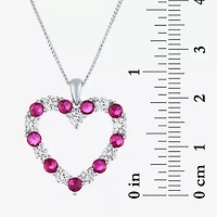 Womens Lab Created Red Ruby Sterling Silver Heart Inch Pendant Necklace