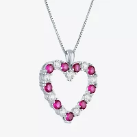 Womens Lab Created Red Ruby Sterling Silver Heart Inch Pendant Necklace