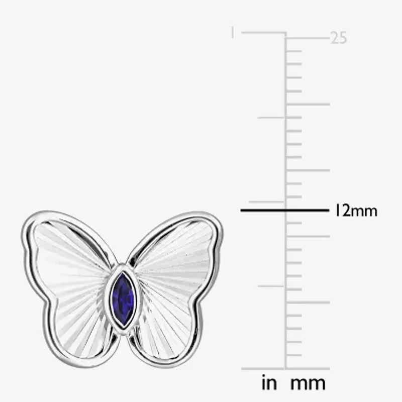 Lab Created Blue Sapphire Sterling Silver 12mm Butterfly Stud Earrings
