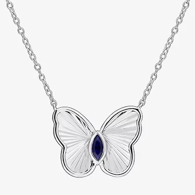 Womens Mother of Pearl & Gemstone Sterling Silver Butterfly Pendant Necklace