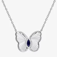 Womens Mother of Pearl & Gemstone Sterling Silver Butterfly Pendant Necklace