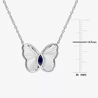 Womens Mother of Pearl & Gemstone Sterling Silver Butterfly Pendant Necklace