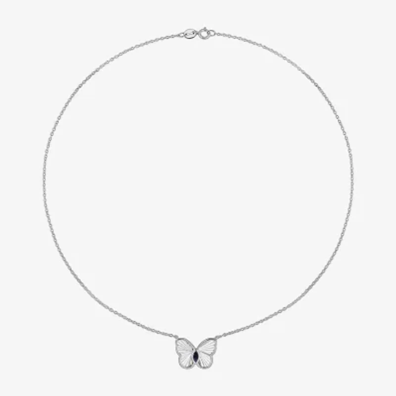 Womens Mother of Pearl & Gemstone Sterling Silver Butterfly Pendant Necklace