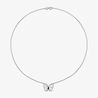 Womens Mother of Pearl & Gemstone Sterling Silver Butterfly Pendant Necklace