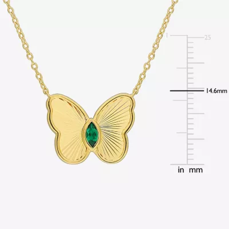 Womens Mother of Pearl & Gemstone Sterling Silver Butterfly Pendant Necklace