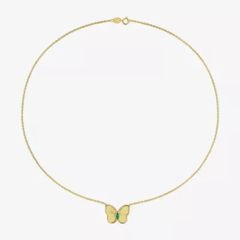 Womens Mother of Pearl & Gemstone Sterling Silver Butterfly Pendant Necklace