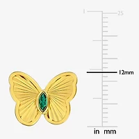 Lab Created Green Emerald 18K Gold Over Silver 12mm Butterfly Stud Earrings