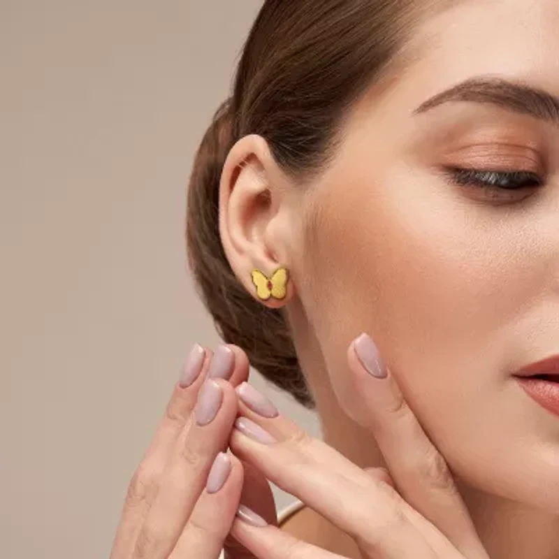 Lab Created Red Ruby 18K Gold Over Silver 12mm Butterfly Stud Earrings