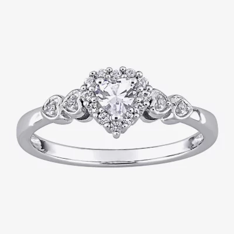 Womens Diamond Accent Lab Created Sapphire Sterling Silver Heart Cocktail Ring