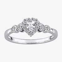 Womens Diamond Accent Lab Created Sapphire Sterling Silver Heart Cocktail Ring