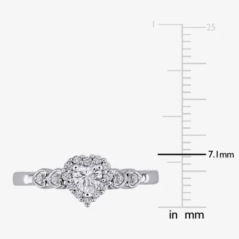 Womens Diamond Accent Lab Created Sapphire Sterling Silver Heart Cocktail Ring