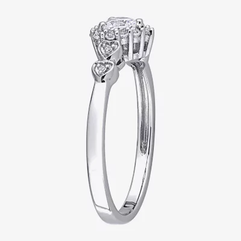 Womens Diamond Accent Lab Created Sapphire Sterling Silver Heart Cocktail Ring