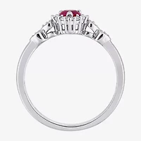 Womens Diamond Accent Lab Created Red Ruby Sterling Silver Heart Cocktail Ring