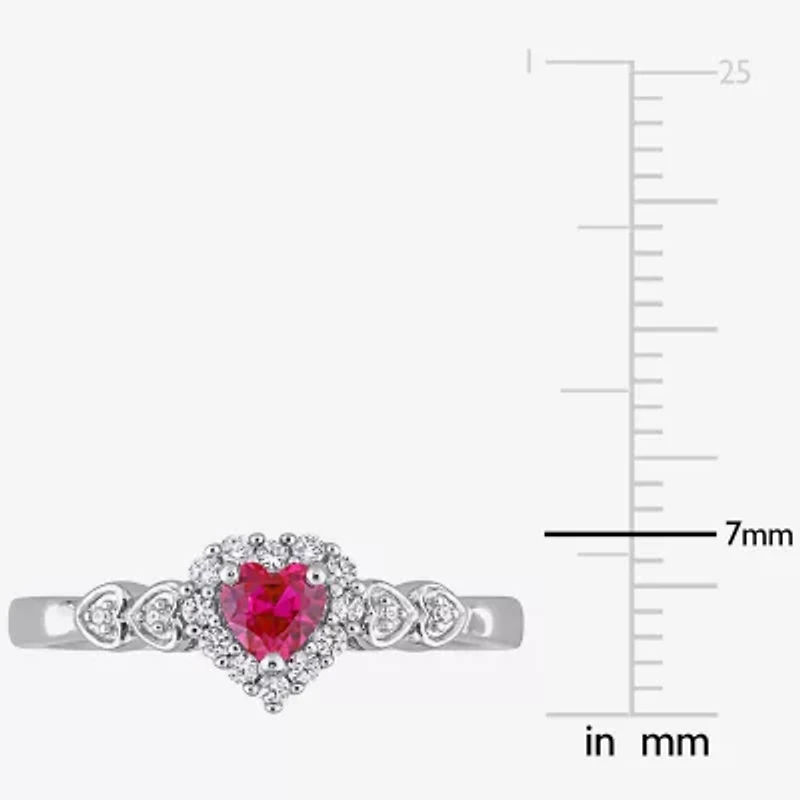 Womens Diamond Accent Lab Created Red Ruby Sterling Silver Heart Cocktail Ring
