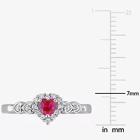 Womens Diamond Accent Lab Created Red Ruby Sterling Silver Heart Cocktail Ring