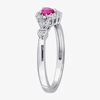 Womens Diamond Accent Lab Created Red Ruby Sterling Silver Heart Cocktail Ring