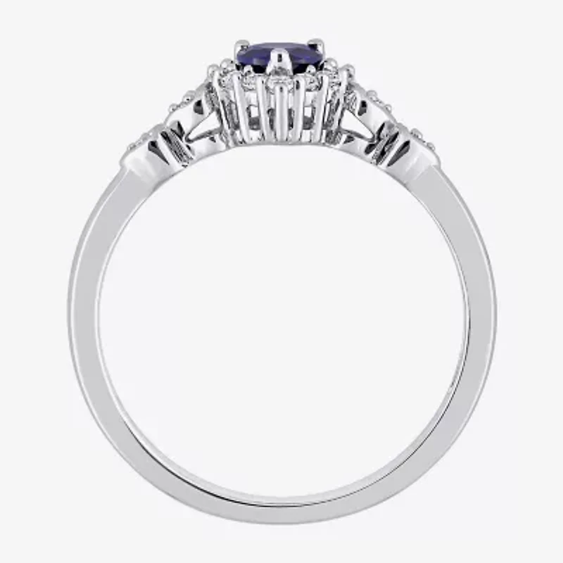 Womens Diamond Accent Lab Created Blue Sapphire Sterling Silver Heart Cocktail Ring