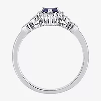 Womens Diamond Accent Lab Created Blue Sapphire Sterling Silver Heart Cocktail Ring