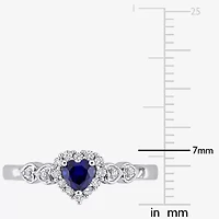 Womens Diamond Accent Lab Created Blue Sapphire Sterling Silver Heart Cocktail Ring