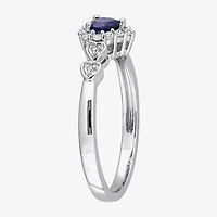Womens Diamond Accent Lab Created Blue Sapphire Sterling Silver Heart Cocktail Ring