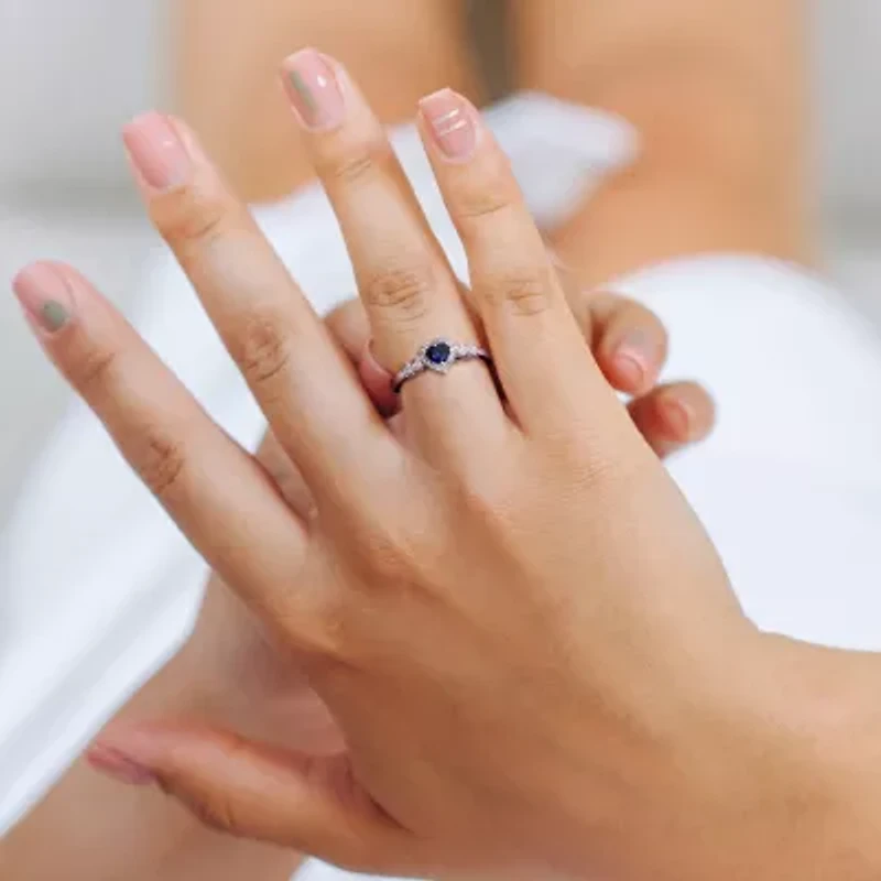 Womens Diamond Accent Lab Created Blue Sapphire Sterling Silver Heart Cocktail Ring