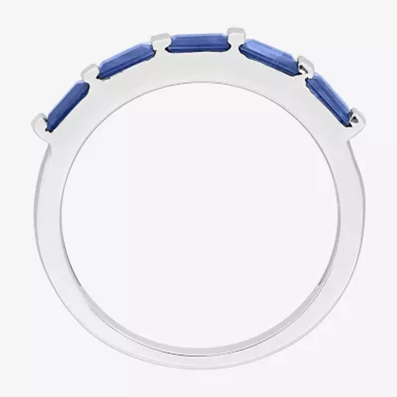 Womens Genuine Blue Sapphire 10K White Gold 5-Stone Band