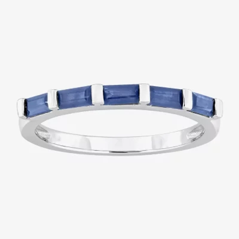 Womens Genuine Blue Sapphire 10K White Gold 5-Stone Band