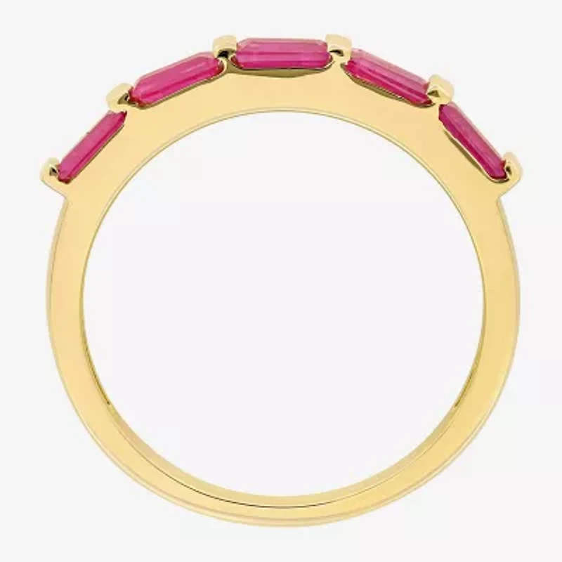 Womens Lead Glass-Filled Red Ruby 10K Gold 5-Stone Band