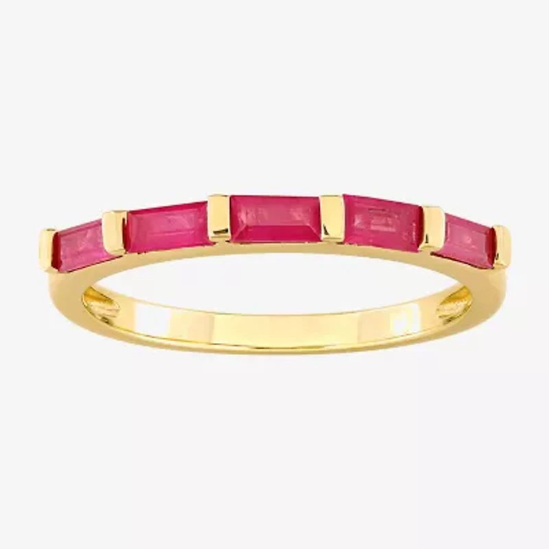 Womens Lead Glass-Filled Red Ruby 10K Gold 5-Stone Band