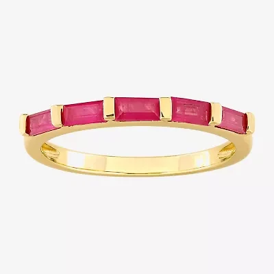 Womens Lead Glass-Filled Red Ruby 10K Gold 5-Stone Band