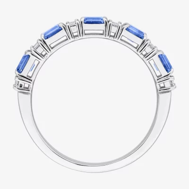 Womens 2.5MM 1/3 CT. T.W. Genuine Blue Sapphire 14K White Gold 5-Stone Band