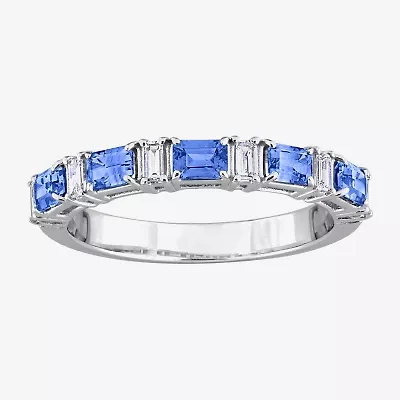 Womens 2.5MM 1/3 CT. T.W. Genuine Blue Sapphire 14K White Gold 5-Stone Band