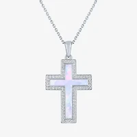 Womens Lab Created White Opal Sterling Silver 18 Inch Pendant Necklace