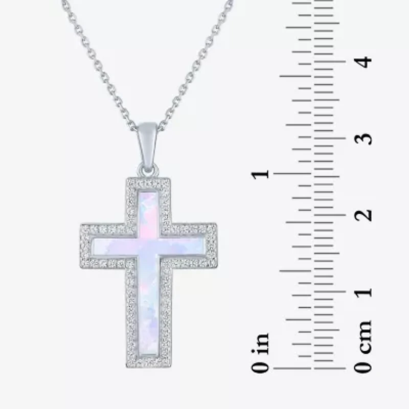 Womens Lab Created White Opal Sterling Silver 18 Inch Pendant Necklace