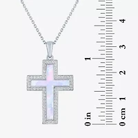 Womens Lab Created White Opal Sterling Silver 18 Inch Pendant Necklace