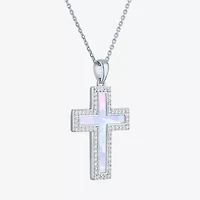 Womens Lab Created White Opal Sterling Silver 18 Inch Pendant Necklace