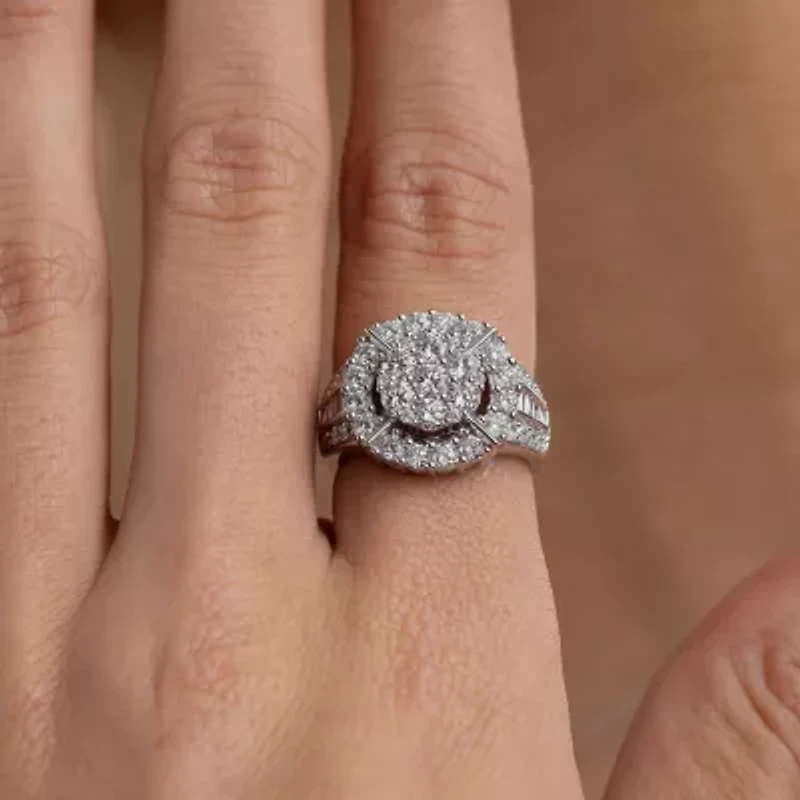 Diamond Blossom (G / Si2) Womens 2 CT. T.W. Lab Grown White 10K Gold Round Cocktail Ring
