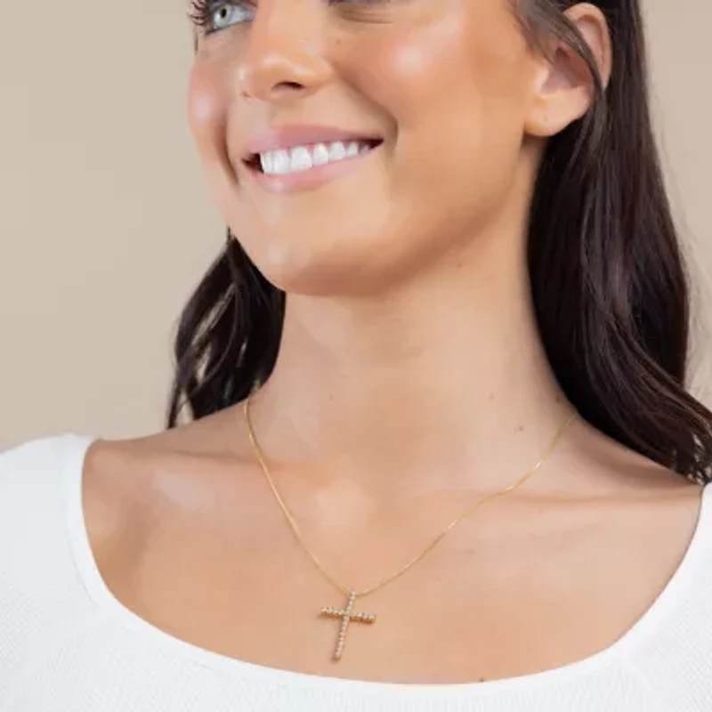 G / Si2) Womens 1/2 CT. T.W. Lab Grown White Diamond 14K Gold Cross 18 Inch Pendant Necklace