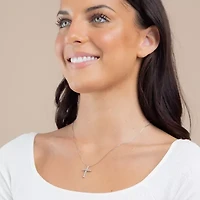 G / Si2) Womens 1/2 CT. T.W. Lab Grown White Diamond 14K Gold Cross 18 Inch Pendant Necklace