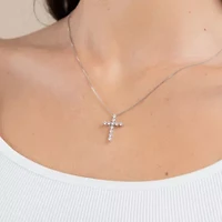 G / Si2) Womens 1/2 CT. T.W. Lab Grown White Diamond 14K Gold Cross 18 Inch Pendant Necklace